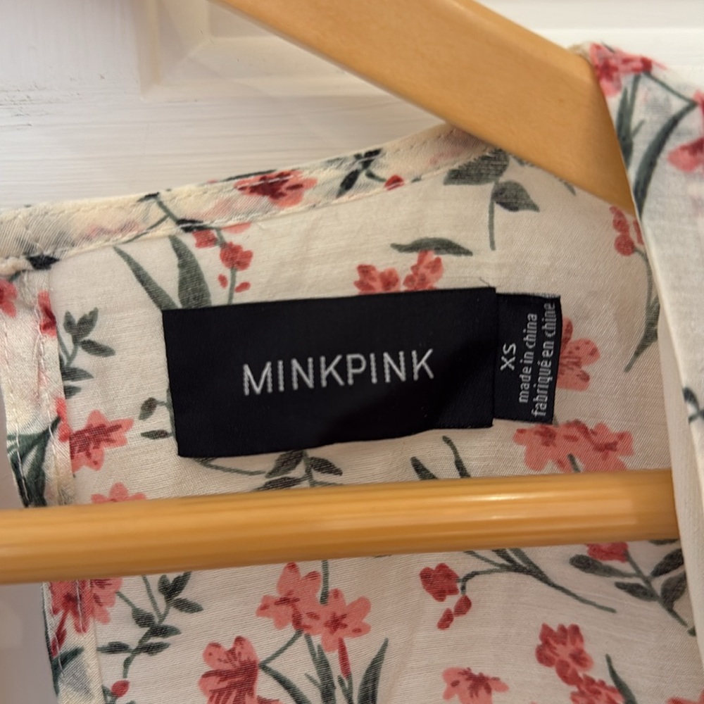 MINKPINK Cream Floral Wrap Midi Dress with Pink & Green Accents - Picture 6 of 12